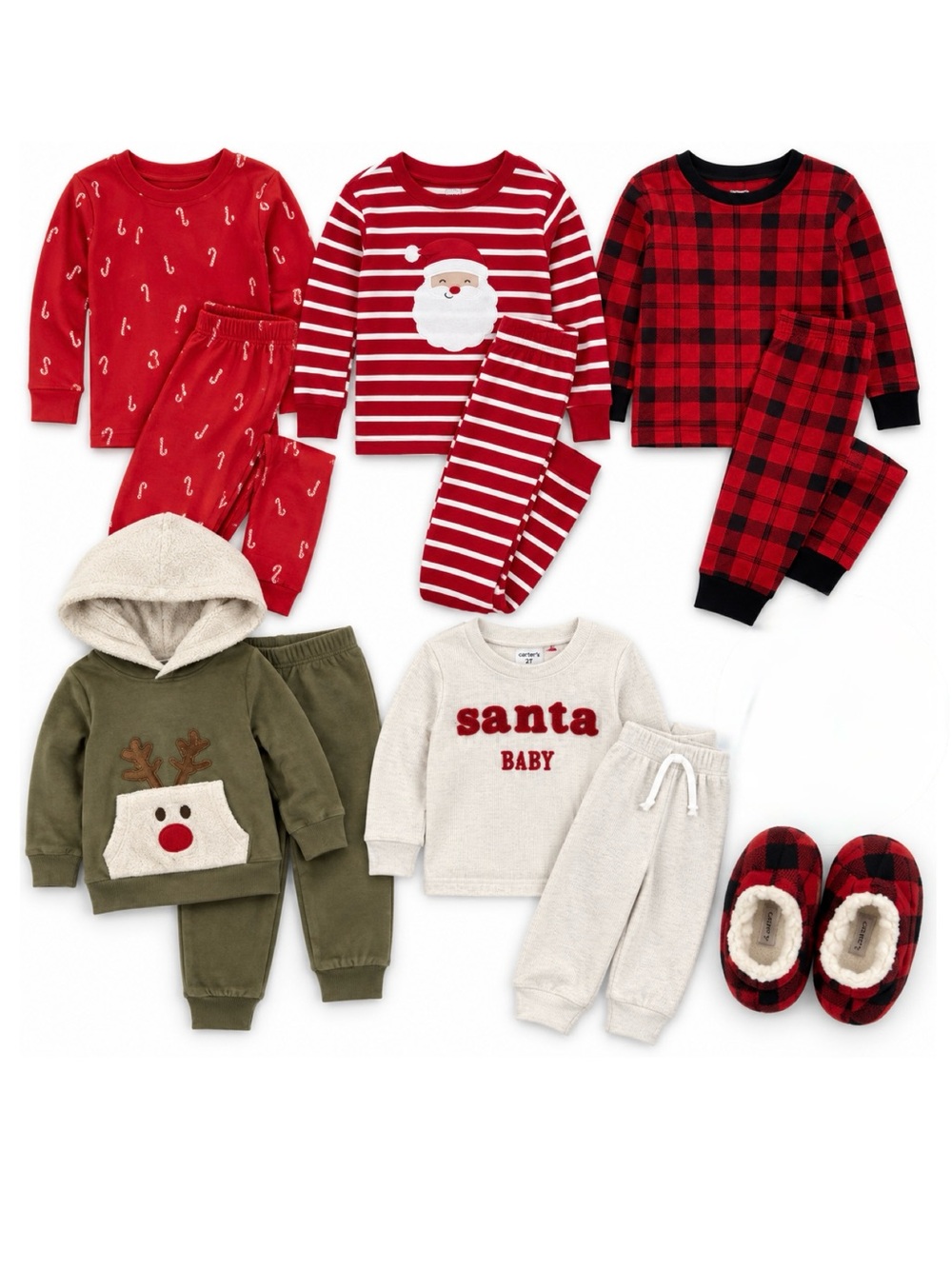 Carter’s 2T Christmas Pajama Bundle Santa Baby Plaid Reindeer Holiday 6pc